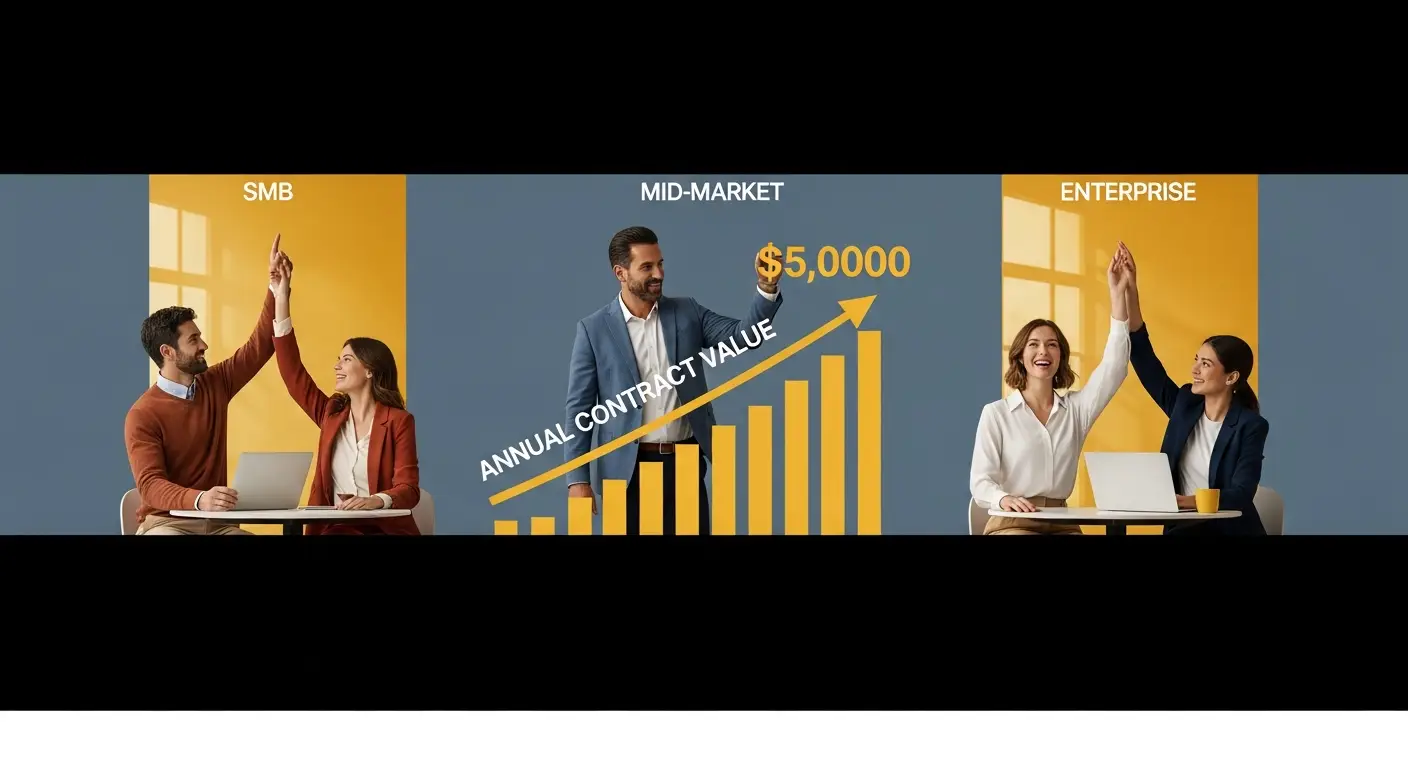 acv-metric-hero-1 - SaasCEO.com A Worked Example: ACV at a M ARR Company — Three distinct groups of professionals, each embodying a cus
