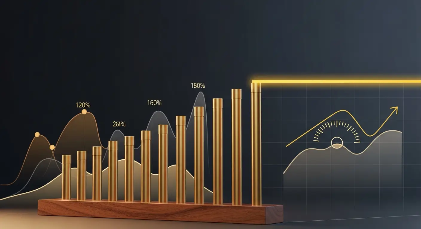 acv-metric-hero-2 - SaasCEO.com What the ACV Metric Tells You About Your Sales Model — A row of vertical brass rods of varying heights rising from