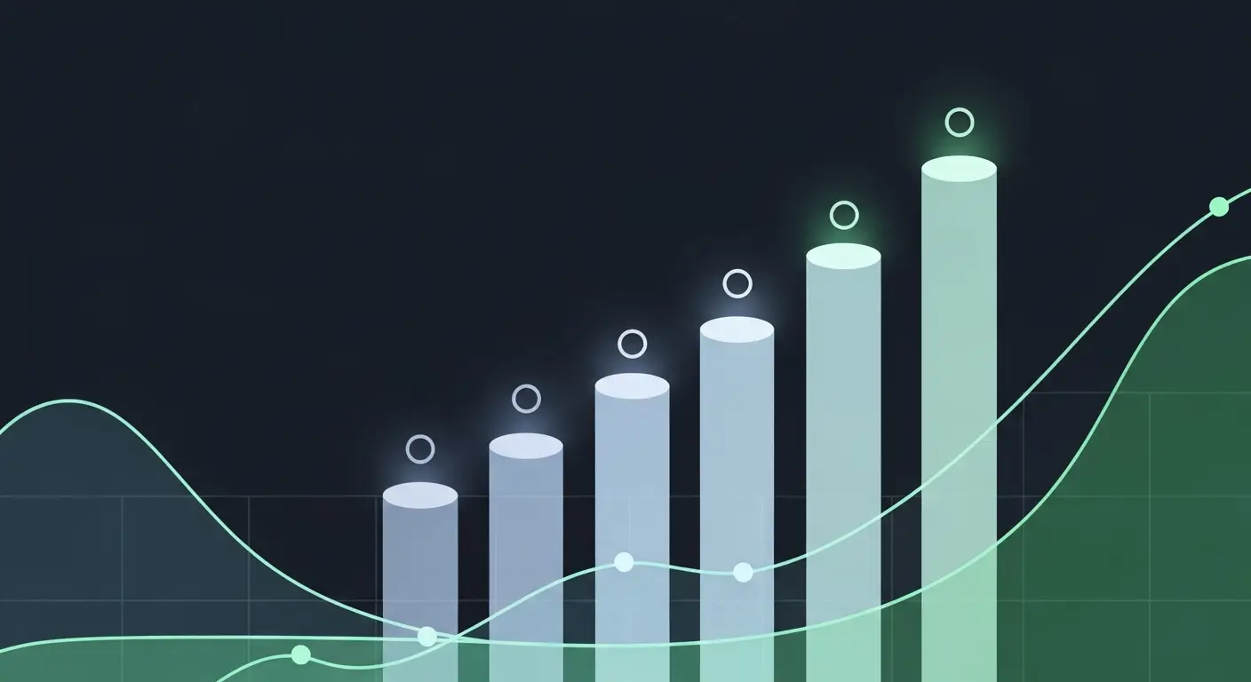 arr-growth-hero-1 - SaasCEO.com ARR growth benchmarks shifting with company stage — A series of vertical luminous bars arranged in ascending hei