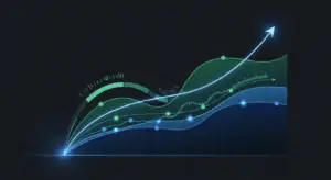 arr-growth-hero - SaasCEO.com - SaasCEO.com Abstract neon line chart showing multiple rising curves and a glowing origin, representing growth trends and data visualization.