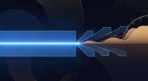 asc-606-hero - SaasCEO.com - SaasCEO.com Abstract tech illustration of a blue light beam splitting into angular branches toward orange waves, symbolizing data flow.