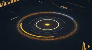 average-churn-rate-for-saas-hero-4 - SaasCEO.com - SaasCEO.com Abstract digital target with concentric glowing rings and a ring of golden particles on a dark background, symbolizing data analytics. The center glows orange, emphasizing core insights.