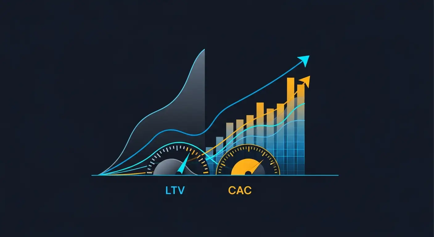 b2b-saas-sales-hero-2 - SaasCEO.com Start With the Math, Not the Motion — Two distinct abstract data elements, representing LTV and CA