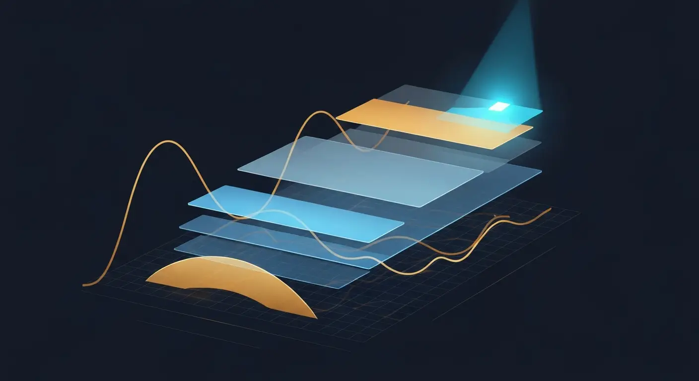 businesses-with-recurring-revenue-hero-2 - SaasCEO.com Revenue quality tiers — three stacked translucent tiers ascending on navy with the top tier brightest