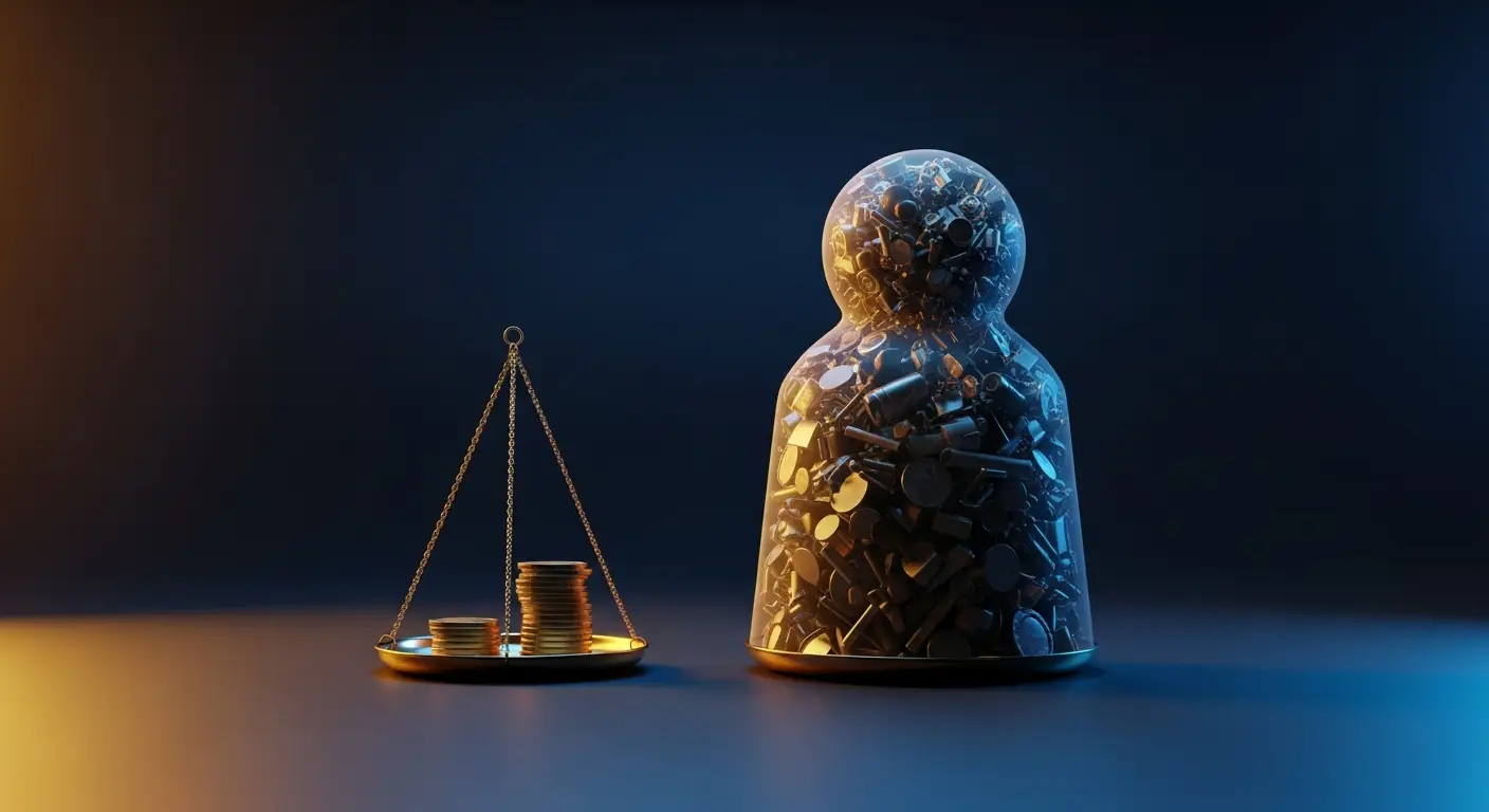 cac-in-saas-hero-1 - SaasCEO.com Fully Loaded vs Blended CAC — A balanced scale with a small stack of coins on one side and