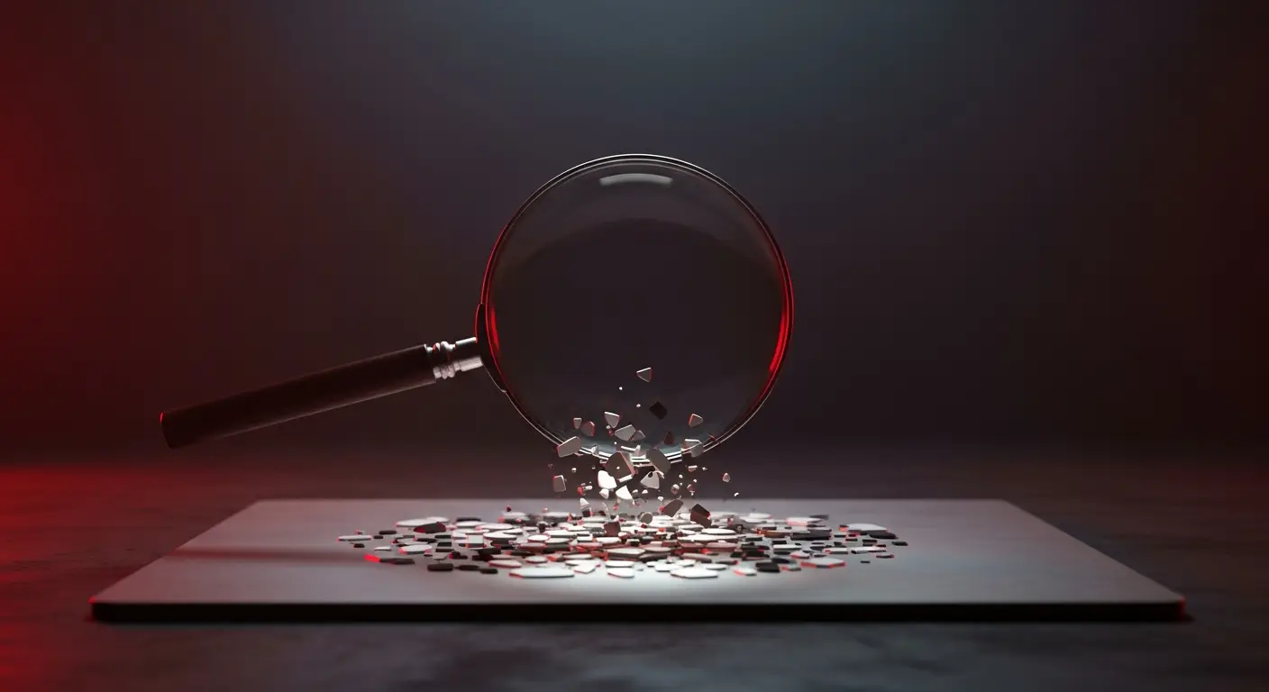 calculating-ltv-saas-hero-1 - SaasCEO.com SaaS LTV segmentation — A magnifying lens hovering over a flat plane that fragments
