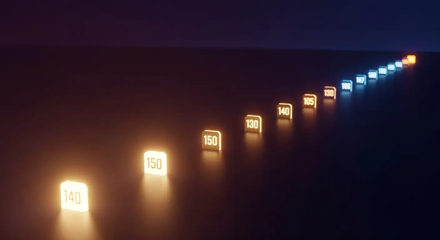 cash-runway-hero-1 - SaasCEO.com Runway Thresholds and CEO Decisions — a row of evenly spaced glowing milestone markers along a dar