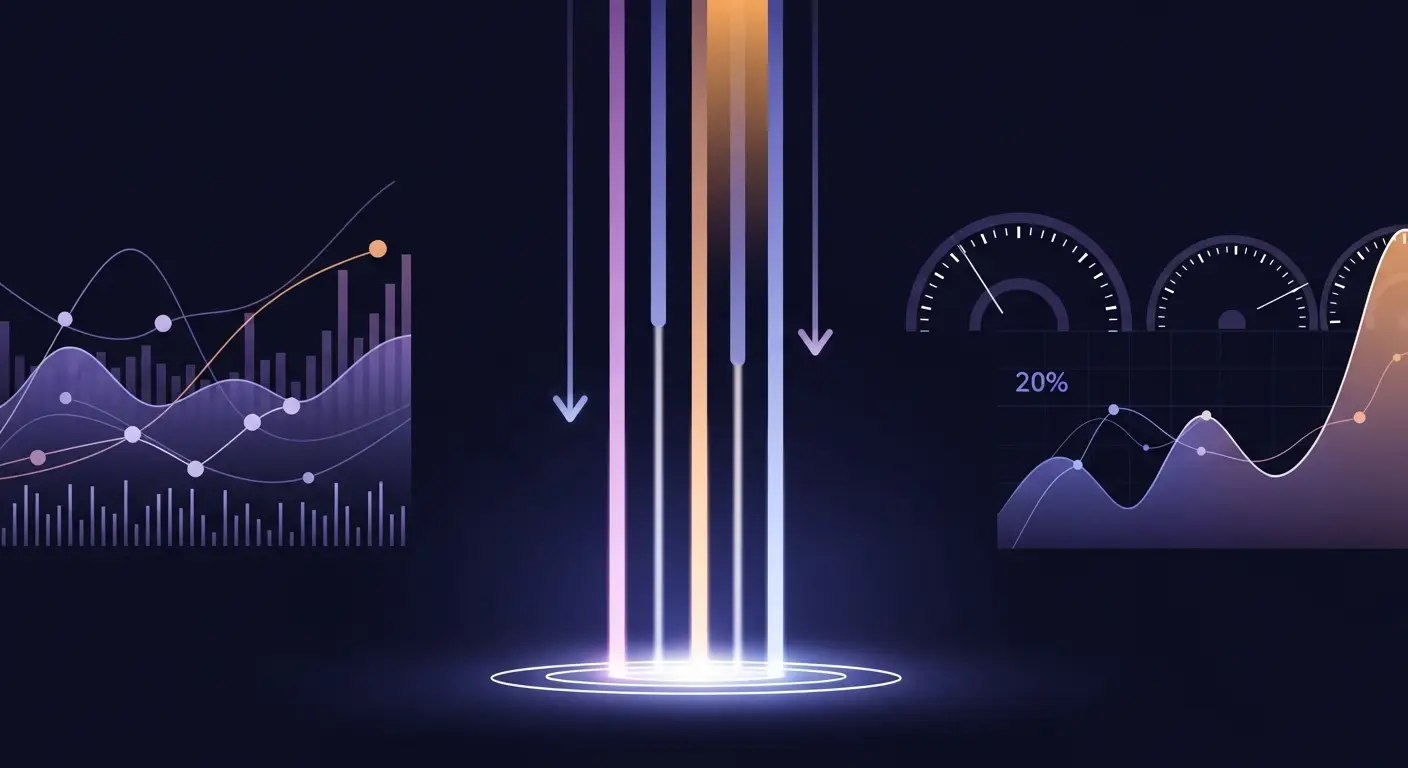 cash-runway-hero-3 - SaasCEO.com The Levers That Extend Runway — four glowing vertical streams of light of differing brightne