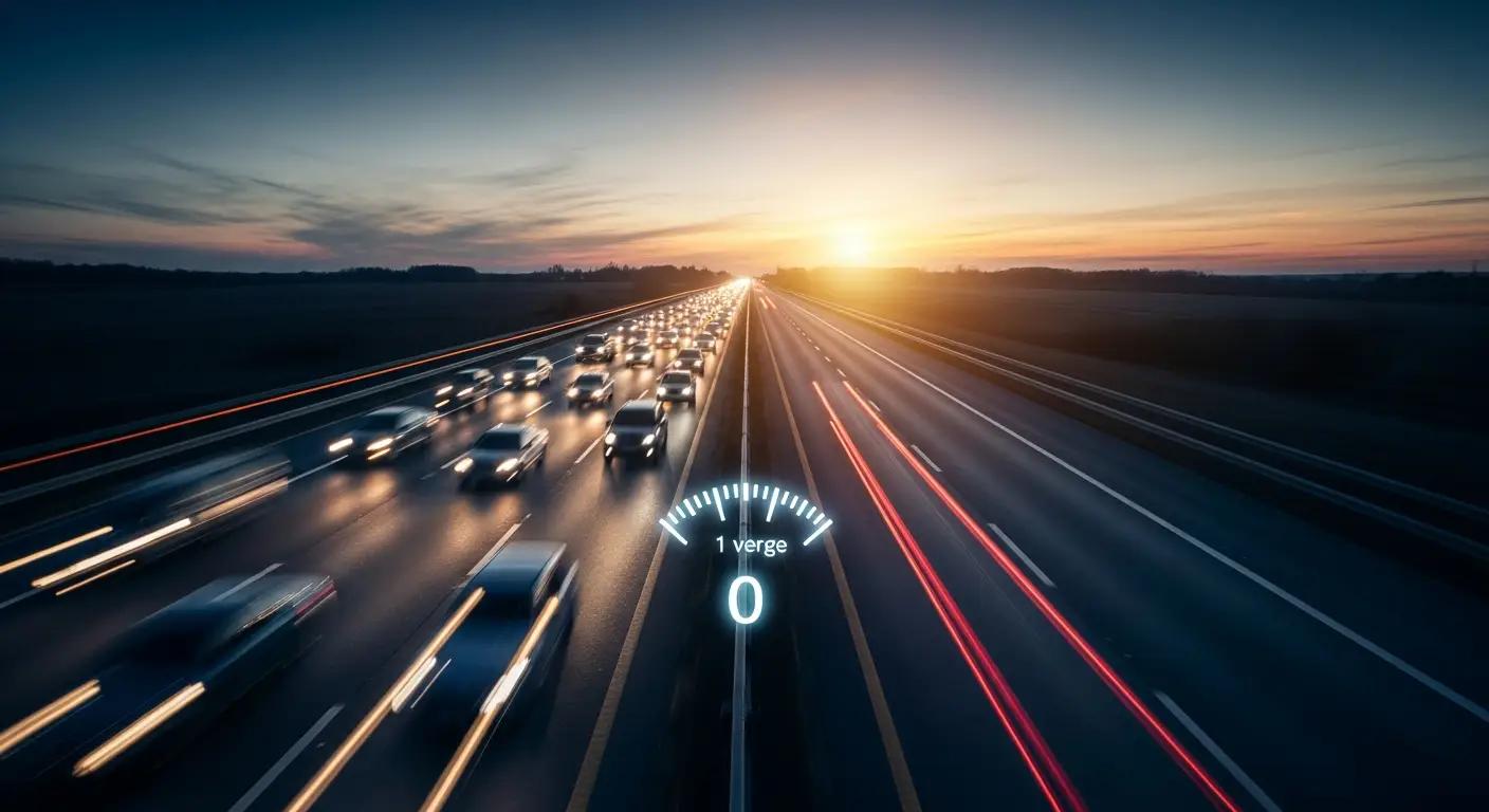 compound-annual-growth-rate-hero-1 - SaasCEO.com CAGR as the Average Speed of Revenue Growth — a long open highway at dusk receding toward a glowing horizo