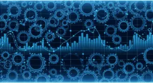 customer-onboarding-best-practices-hero-8 - SaasCEO.com - SaasCEO.com Abstract blue gears overlaid with a line chart and bar graph, symbolizing data analytics and mechanical systems.