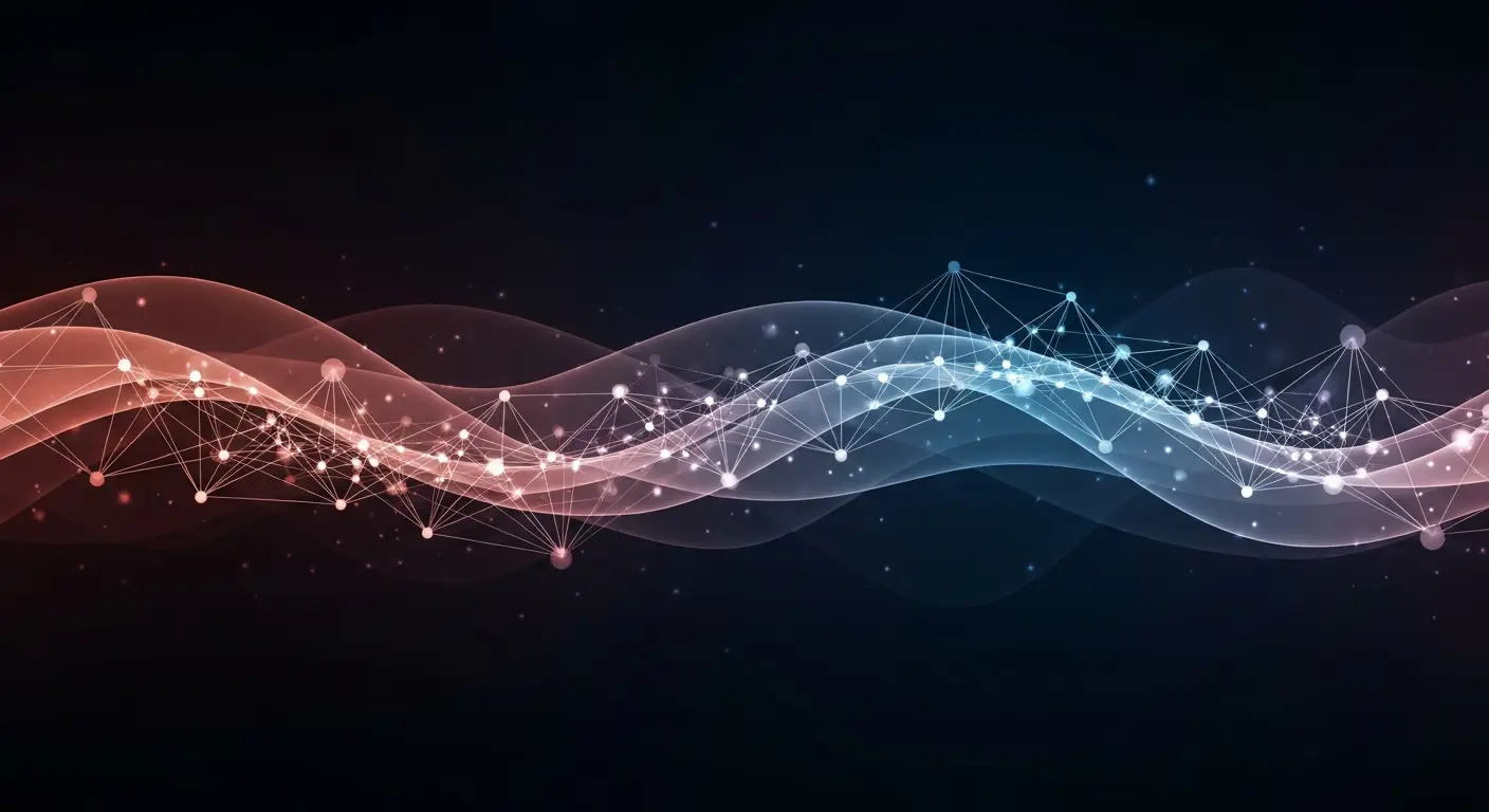 difference-between-bookings-and-revenue-supp-24620-replace - SaasCEO.com Why the Difference Between Bookings and Revenue Matters for SaaS Operators — Interconnected nodes and flowing curves on a dark background