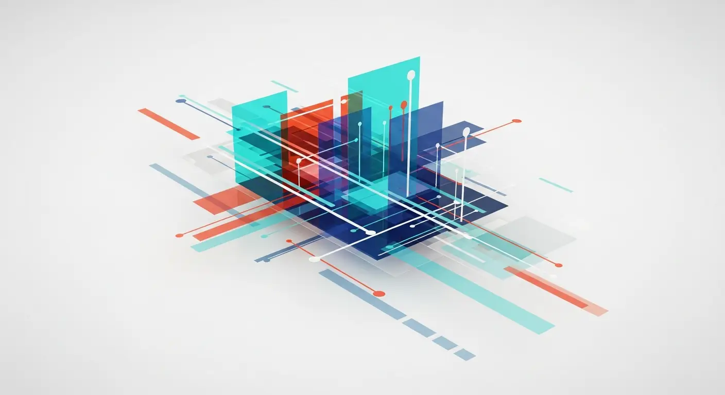 difference-between-bookings-and-revenue-supp-24622-replace - SaasCEO.com How Investors View Bookings and Revenue in Diligence — Layered translucent geometric shapes suggesting data flow an
