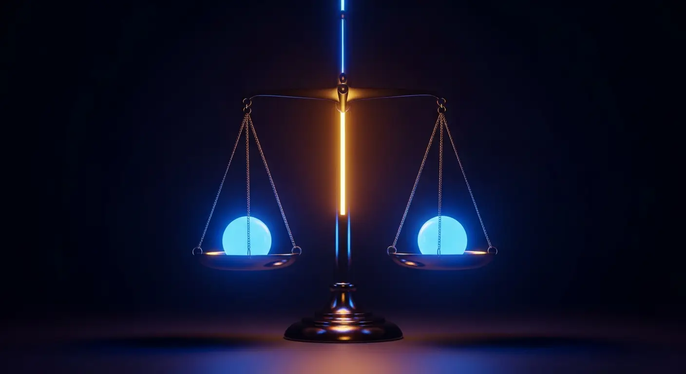 ebit-hero-3 - SaasCEO.com A balanced scale holding two glowing orbs, representing growth and profit margin balanced in the Rule of 40 investor benchmark