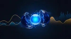 ebit-hero - SaasCEO.com - SaasCEO.com Abstract blue sphere shattering into glowing fragments against a dark tech-themed background with golden and blue waveform graphics (symbolizing innovation).