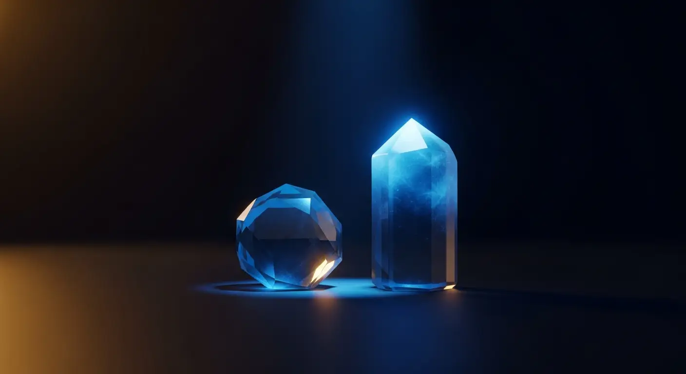 ebit-hero-4 - SaasCEO.com Two translucent crystals of slightly different heights, representing the small but real difference between EBIT and EBITDA