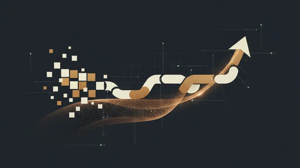 enterprise-saas-pricing-hero-1 - SaasCEO.com Structuring the Contract — An abstract visualization of contract structures progressing from short fragmented blocks into longer stable interconnected segments with an upward flow suggesting predictable cash accumulation