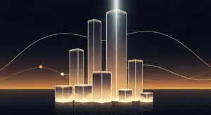 enterprise-saas-pricing-hero - SaasCEO.com - SaasCEO.com Futuristic glass skyscrapers glow amber along a dark grid at sunset, forming a stylized cityscape.