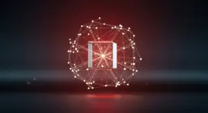 enterprise-saas-sales-new-hero - SaasCEO.com - SaasCEO.com Abstract network of glowing points surrounding a red-lit central cube, representing data connectivity.