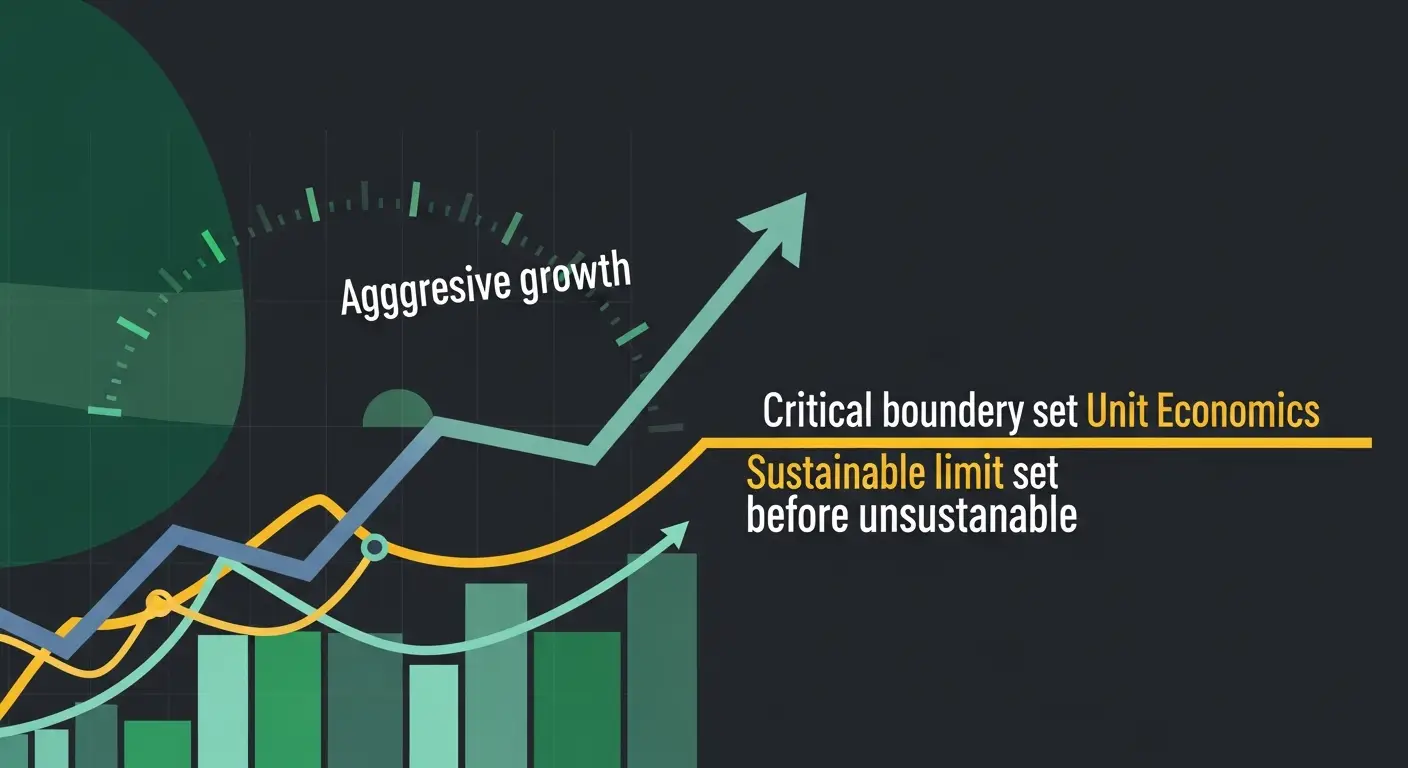 growth-hacking-saas-hero-2 - SaasCEO.com Unit Economics Decide How Hard You Can Push — A dynamic, upward-trending data line in slate, representing