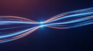 growth-hacking-saas-hero - SaasCEO.com - SaasCEO.com Abstract light trails in blue and orange crossing at a bright blue hub, suggesting high-speed data or network connectivity.