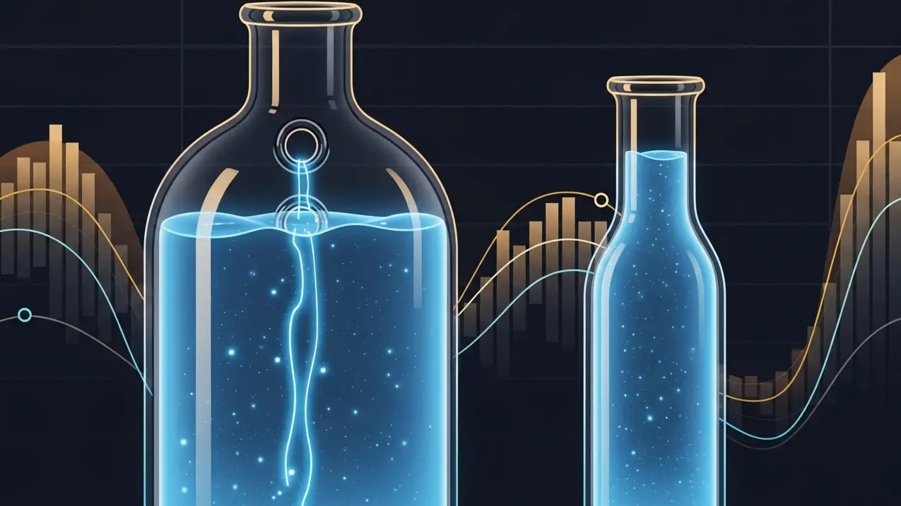 grr-meaning-hero - SaasCEO.com What Your GRR Number Means in Practice — A tight close-up of two transparent vessels of glowing blue