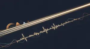 hero-annual-recurring-revenue-vs-revenue - SaasCEO.com Abstract data visualization with glowing sine waves and a heartbeat-like line on a dark background, diagonal across the image.