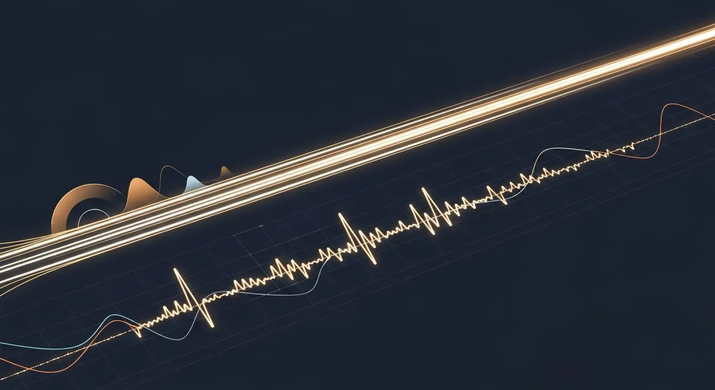 hero-annual-recurring-revenue-vs-revenue - SaasCEO.com Abstract data visualization with glowing sine waves and a heartbeat-like line on a dark background, diagonal across the image.