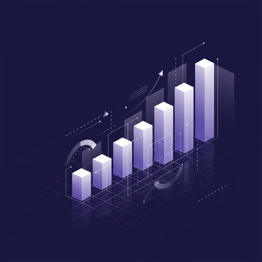 hero-demand-generation-1 - SaasCEO.com What Demand Generation Actually Is (And Is Not) — Ascending gradient bars and subtle grid lines forming an abs