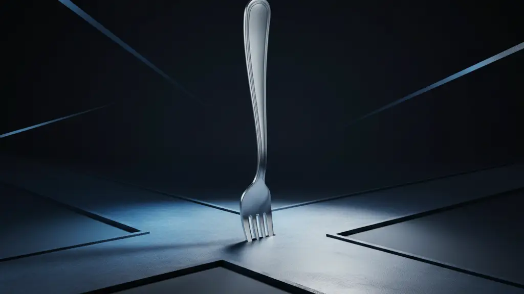 hero-difference-between-bookings-and-revenue-11 - SaasCEO.com FAQ: Bookings vs Revenue — A fork in a polished road with different lighting on each pa