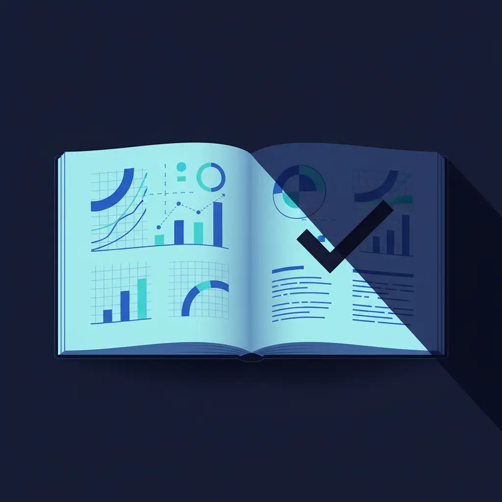 hero-investment-memo-4 - SaasCEO.com the disciplined section-by-section structure of an investment memo as a decision-making artifact — an open ledger or notebook lying flat on a deep navy backgro