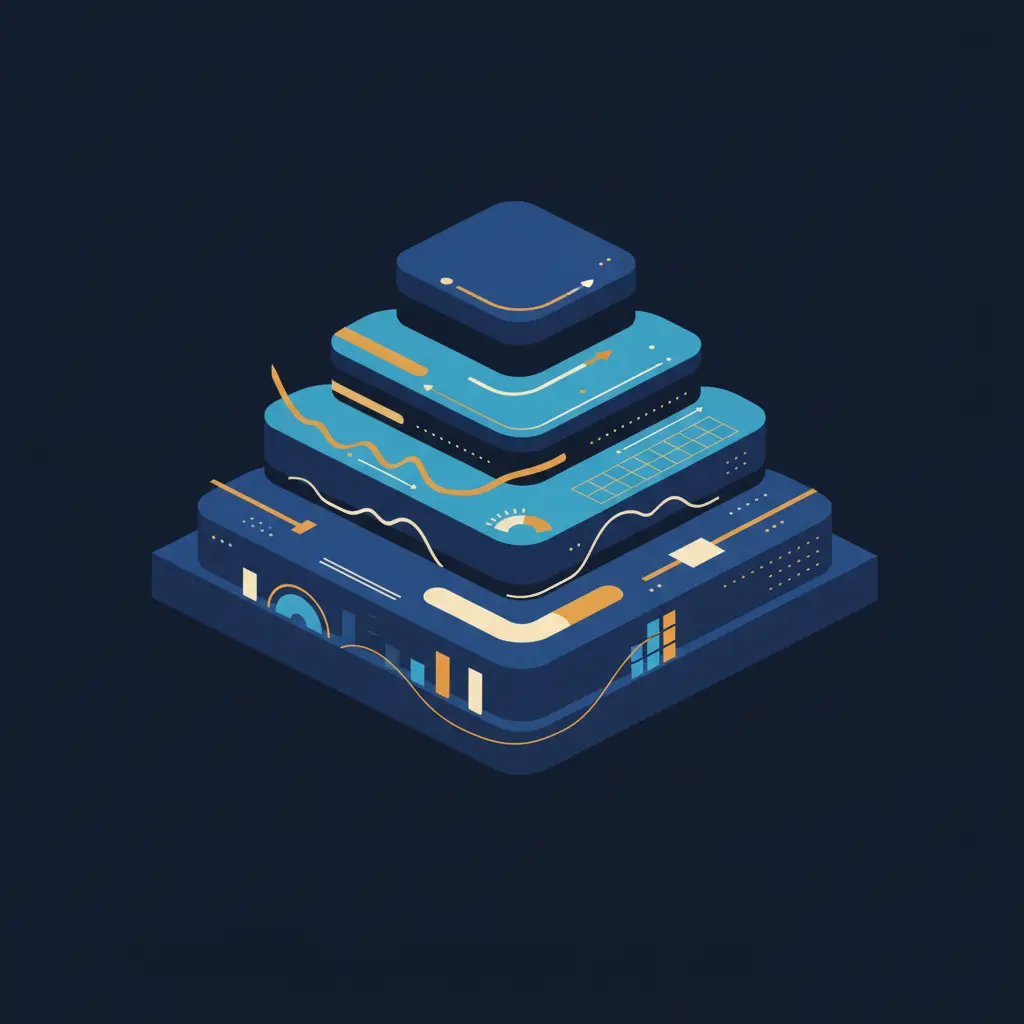 hero-net-revenue-churn-formula-3 - SaasCEO.com Benchmarks segmented by SaaS company size — Five horizontal bands of varying width arranged like geologi