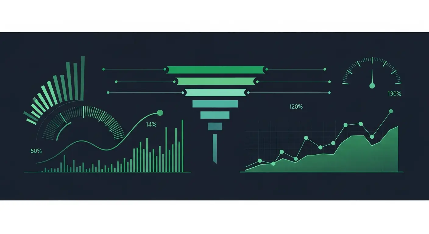 hero-outbound-lead-generation-services-b2b-saas-3 - SaasCEO.com Outbound Lead Generation Funnel Math from Total Sends to Closed-Won — Abstract editorial funnel visualization on a deep navy backg