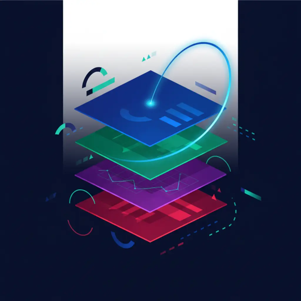 hero-participating-preferred-stock-3 - SaasCEO.com Double-dip liquidation preference structure — A vertical stack of translucent geometric layers in graduate