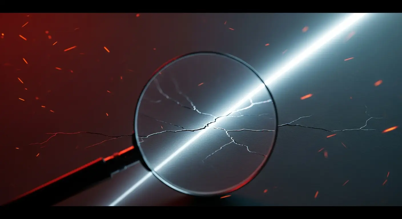 hero-reduce-saas-churn-5 - SaasCEO.com The Hidden Cost of Wrong ICP: Math That Reveals the Problem — A magnifying glass revealing hairline cracks in a smooth sur