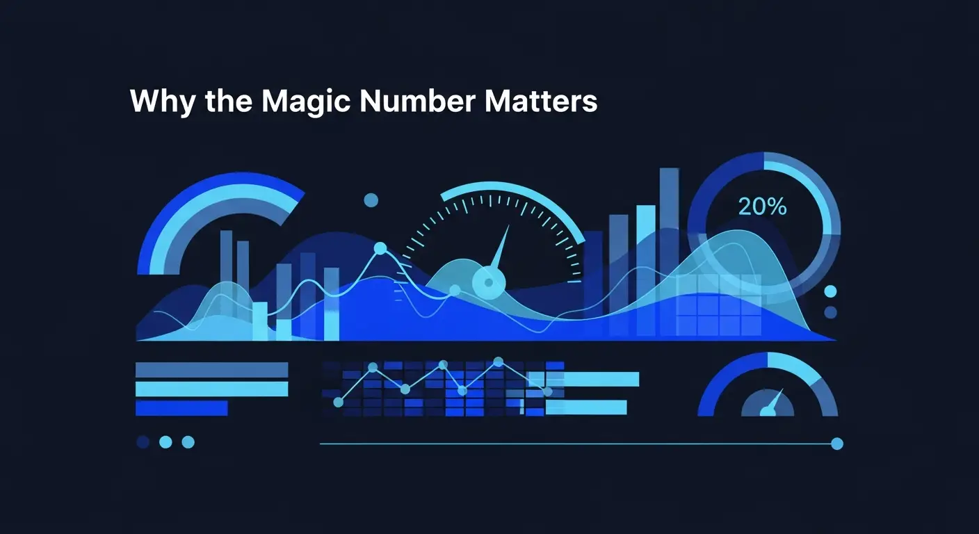 hero-saas-magic-number-2 - SaasCEO.com Why the Magic Number Matters — Layered translucent geometric shapes suggesting data flow an