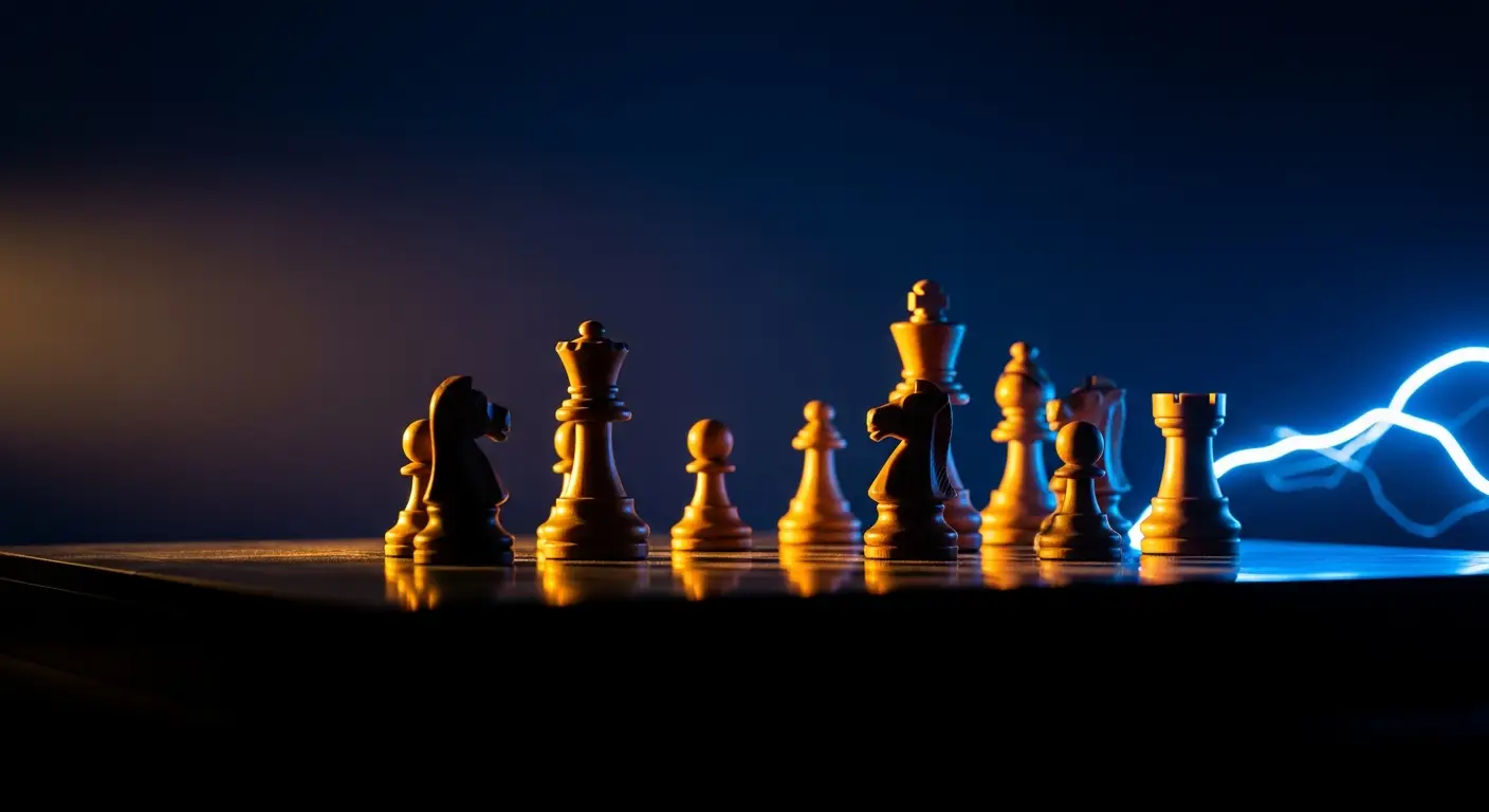 hero-saas-magic-number-4 - SaasCEO.com The Magic Number and Your Broader SaaS Metrics — Chess pieces on a board with dramatic directional lighting,