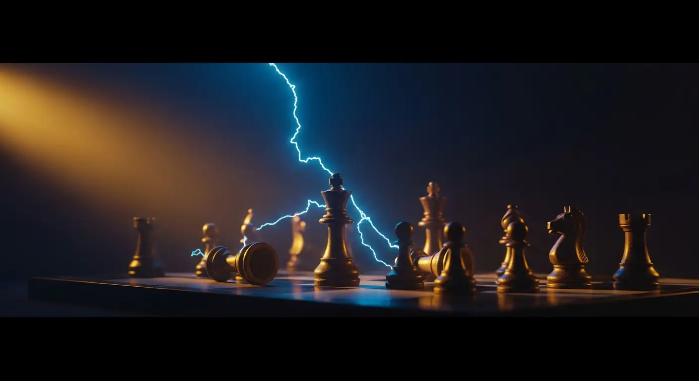 hero-saas-magic-number-6 - SaasCEO.com Common Mistakes with the Magic Number — Chess pieces on a board with dramatic directional lighting,
