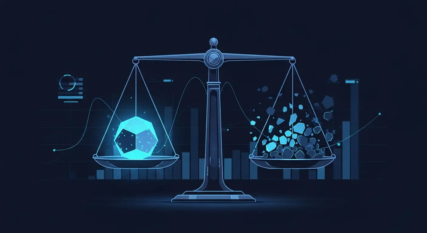 hero-tech-startup-1 - SaasCEO.com the most common traps that derail tech startup founders even when they're solving a real problem — a precision balance scale on a deep navy background, with on