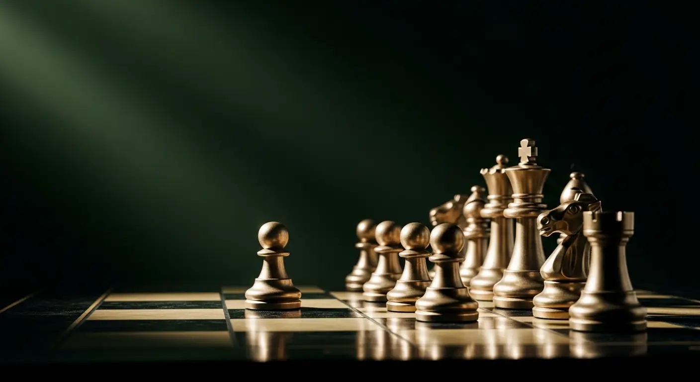 hero-venture-debt-4 - SaasCEO.com Who Qualifies for Venture Debt — Chess pieces on a board with dramatic directional lighting,