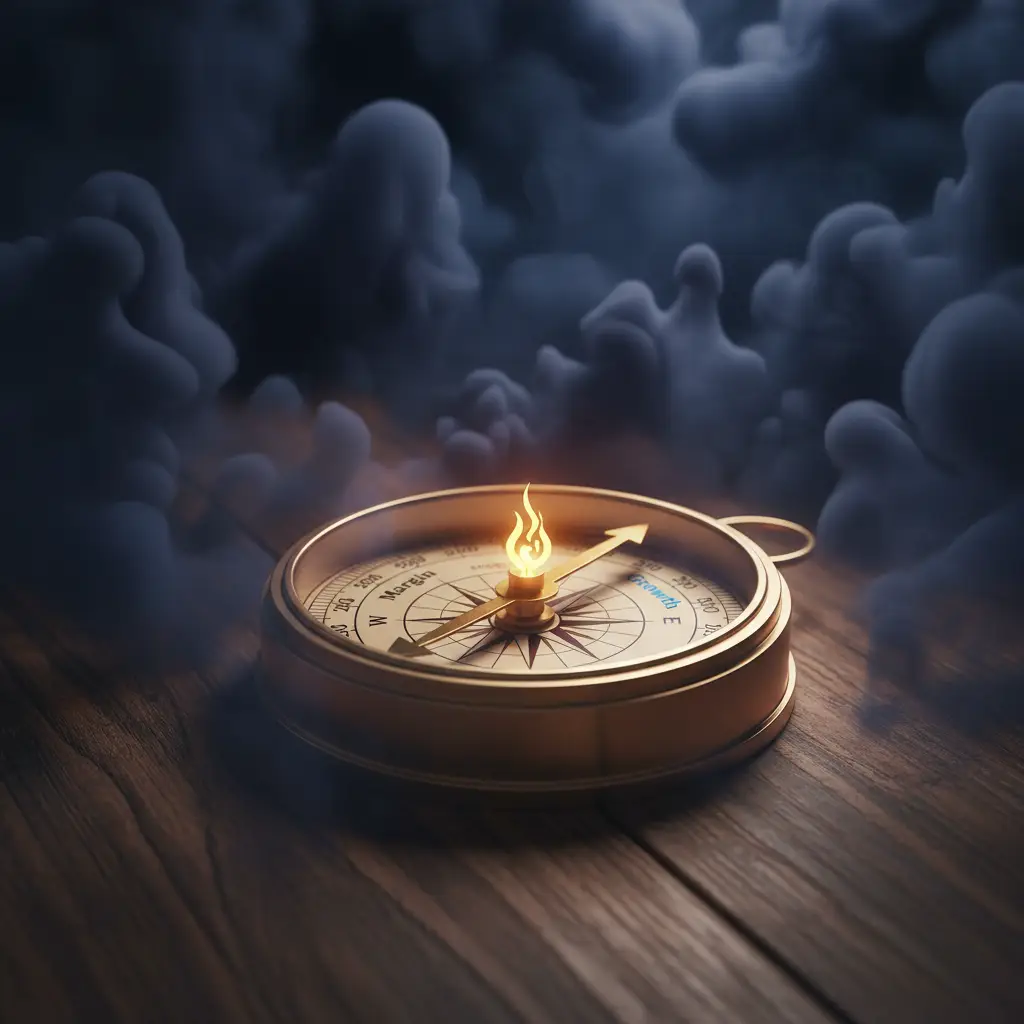 hero-what-is-a-good-ebitda-margin-9 - SaasCEO.com When EBITDA Margin Should Be Higher Than the Benchmark — A vintage compass on a dark wood surface with its needle pul