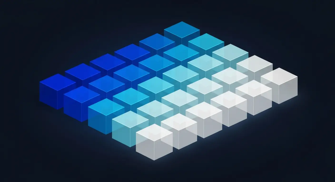 hero-what-is-mrr-in-business-3 - SaasCEO.com How to Segment MRR for Diagnostic Power — A grid of glowing translucent cubes of varying brightness ar