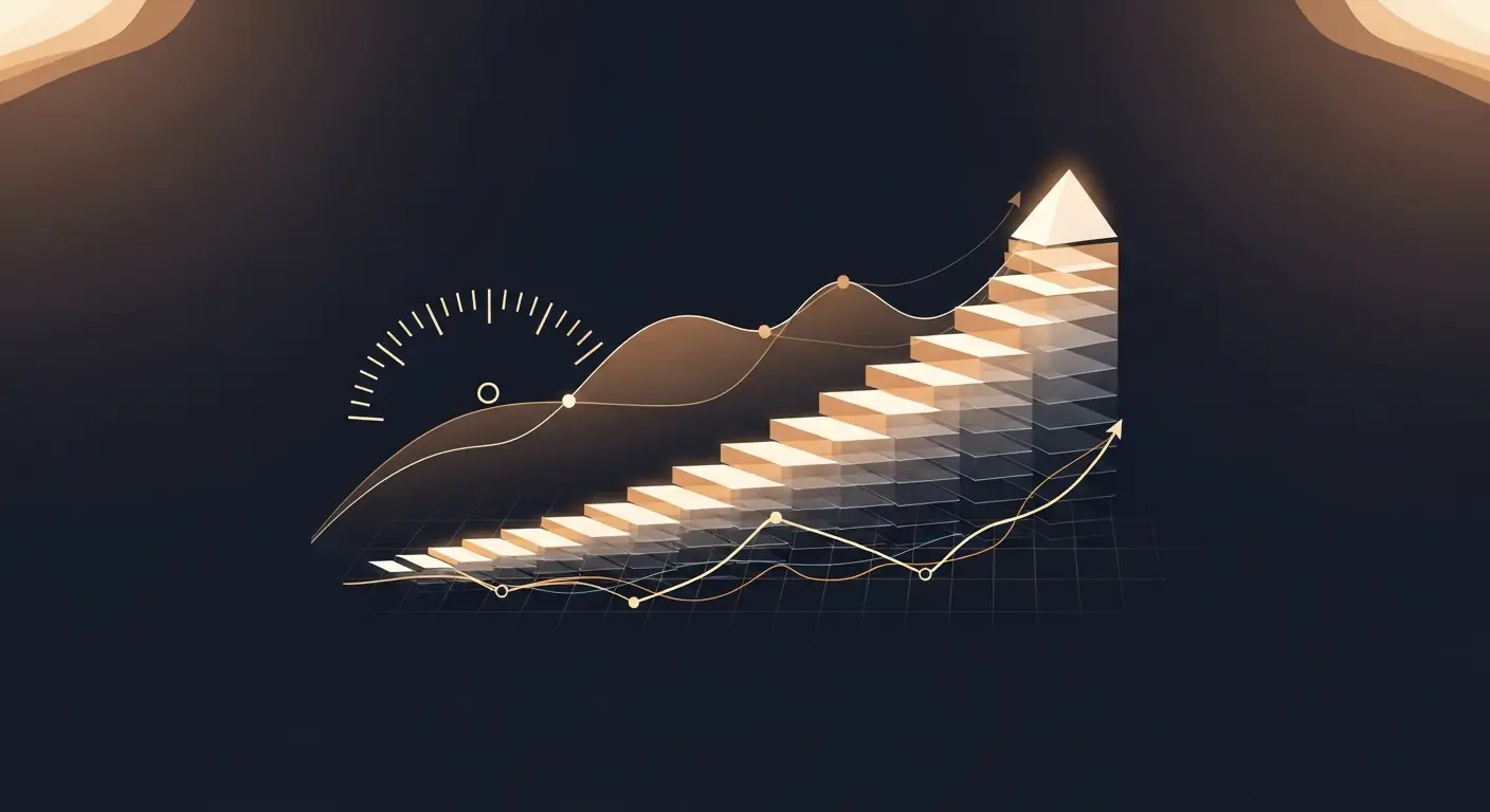 hero-what-is-saas-1 - SaasCEO.com SaaS Pricing Models and Unit Economics — Ascending curve formed by stacked translucent layered bars,