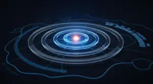 how-to-calculate-tam-hero - SaasCEO.com - SaasCEO.com Futuristic holographic radar with concentric translucent rings and a glowing center.