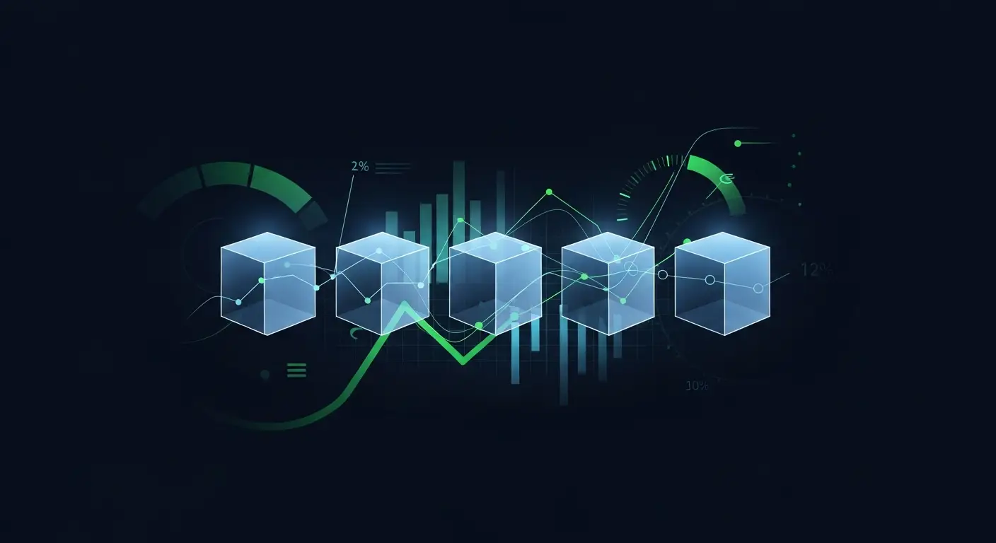 investment-thesis-sample-hero - SaasCEO.com Worked Investment Thesis Samples — Five identical translucent geometric blocks arranged in a ro