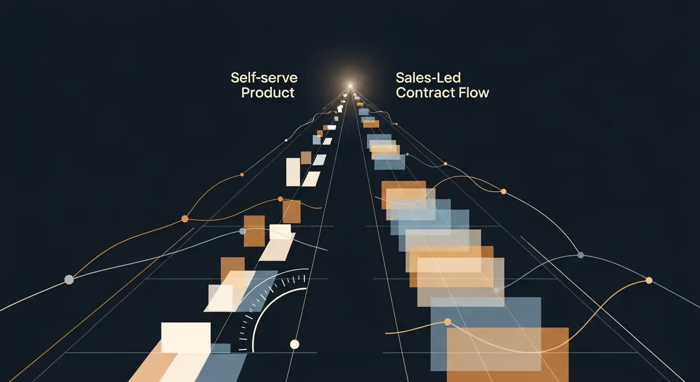 localized-pricing-hero-1 - SaasCEO.com Two Implementation Models for Localized Pricing — Two parallel vertical paths through a dark navy field — one