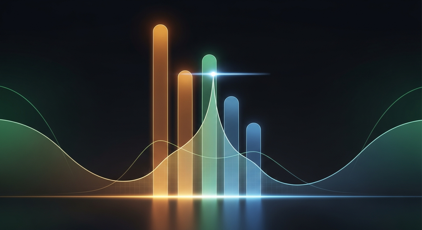 mrr-metrics-hero-1 - SaasCEO.com The four MRR component metrics combining into Net New MRR — Four translucent vertical bands of light rising from a dark