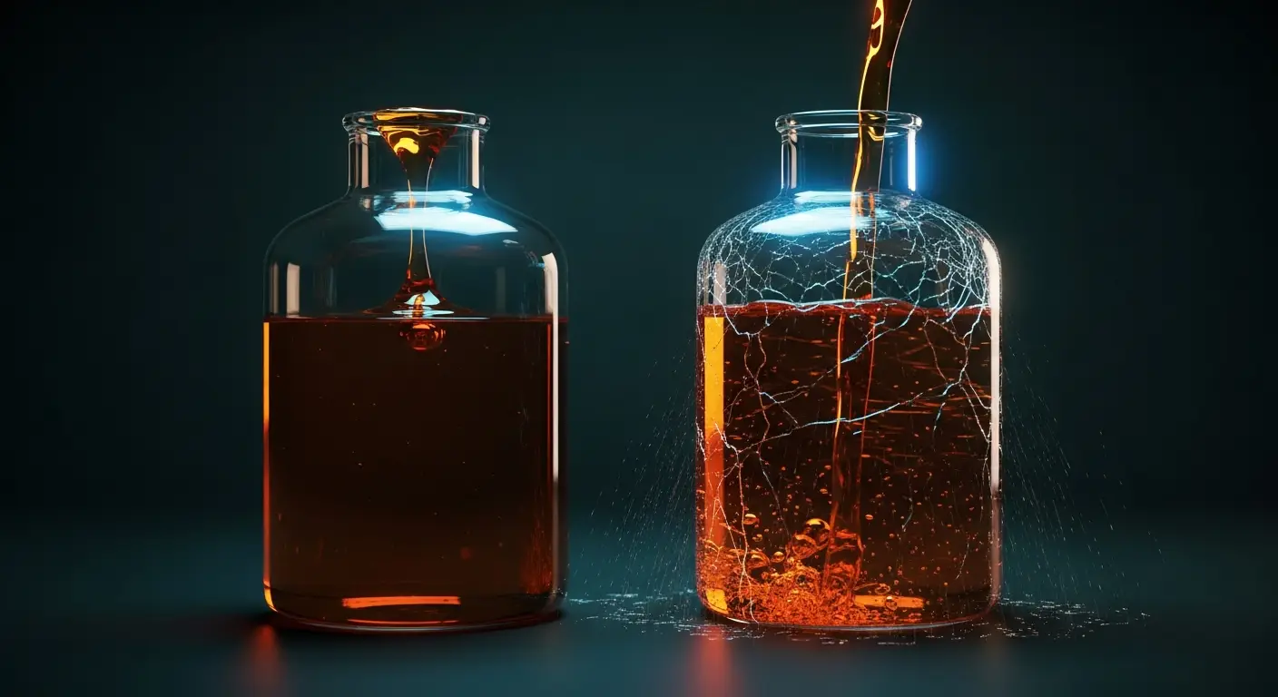 mrr-metrics-hero-2 - SaasCEO.com Two companies with identical MRR but opposite retention health — Two identical glass vessels side by side on a dark surface,