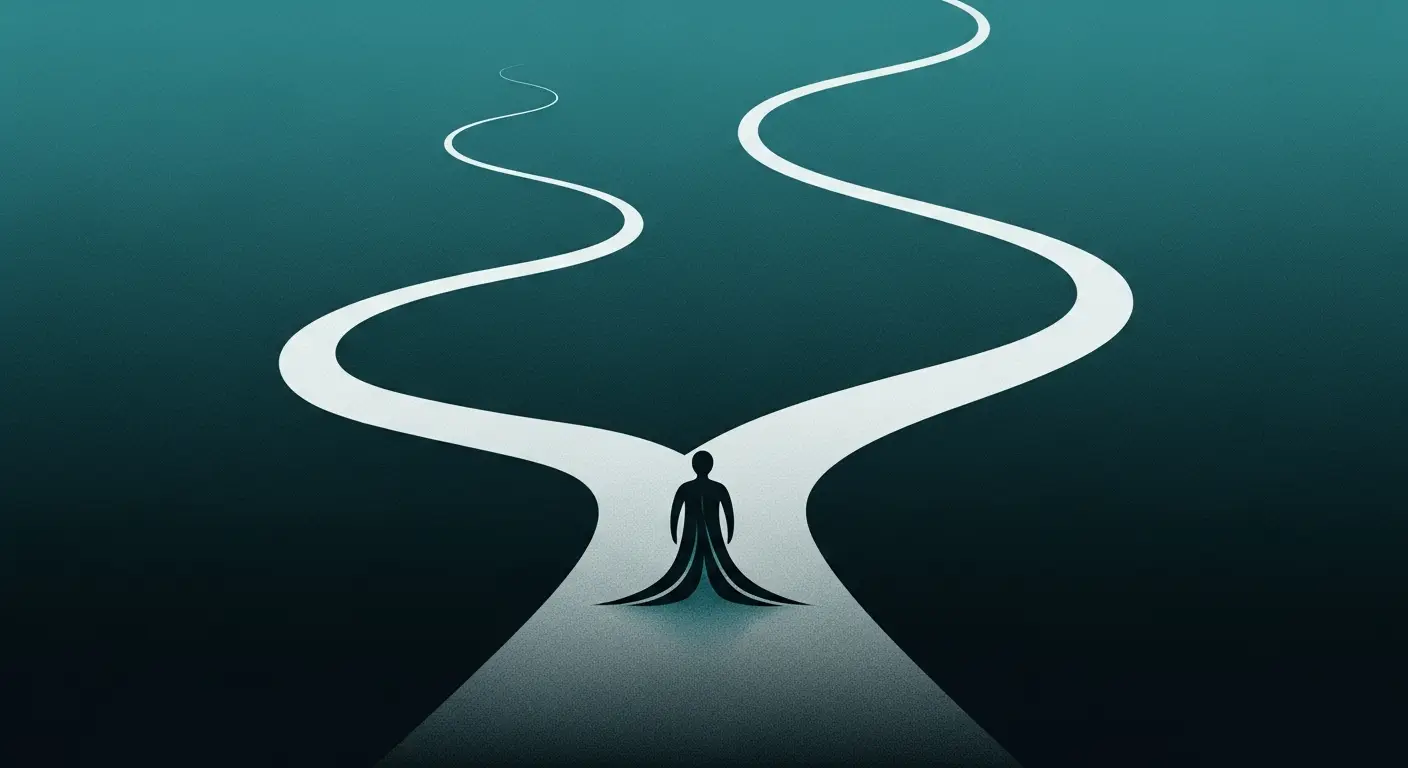 outbound-lead-generation-services-b2b-saas-supp-24680-replace - SaasCEO.com Inbound vs. Outbound Acquisition Decision for B2B SaaS — Two diverging paths from a central decision point on a deep