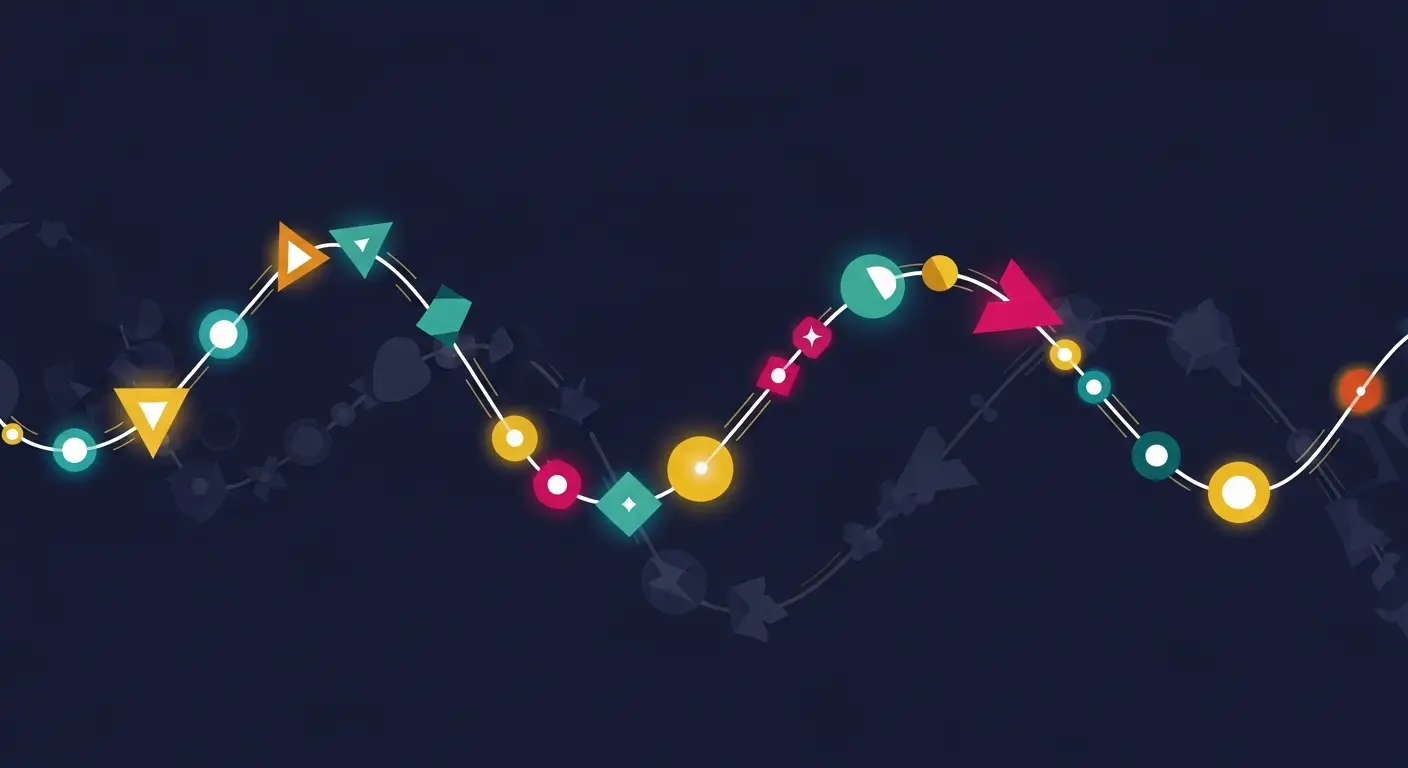 outbound-lead-generation-services-b2b-saas-supp-24683-replace-1 - SaasCEO.com First 90 Days Operating Cadence With a New Outbound Vendor — Abstract editorial timeline on a deep navy background with three sequential phase markers progressing left to right, connected by a luminous saffron-to-electric-blue gradient line that grows brighter toward the final milestone