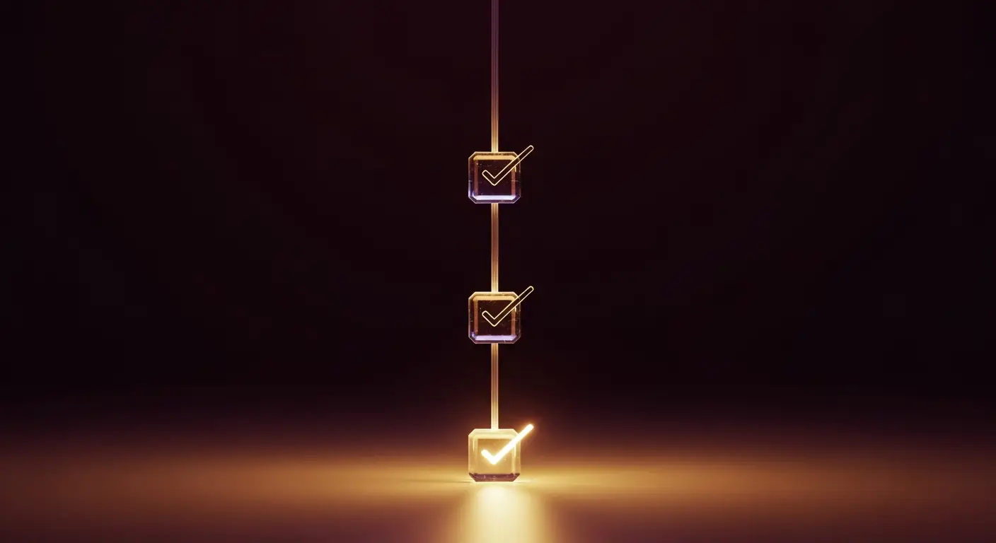 outsourced-saas-sales-hero-1 - SaasCEO.com Outsourcing Pilot Structure — A vertical timeline rendered as a single luminous fiber-opti